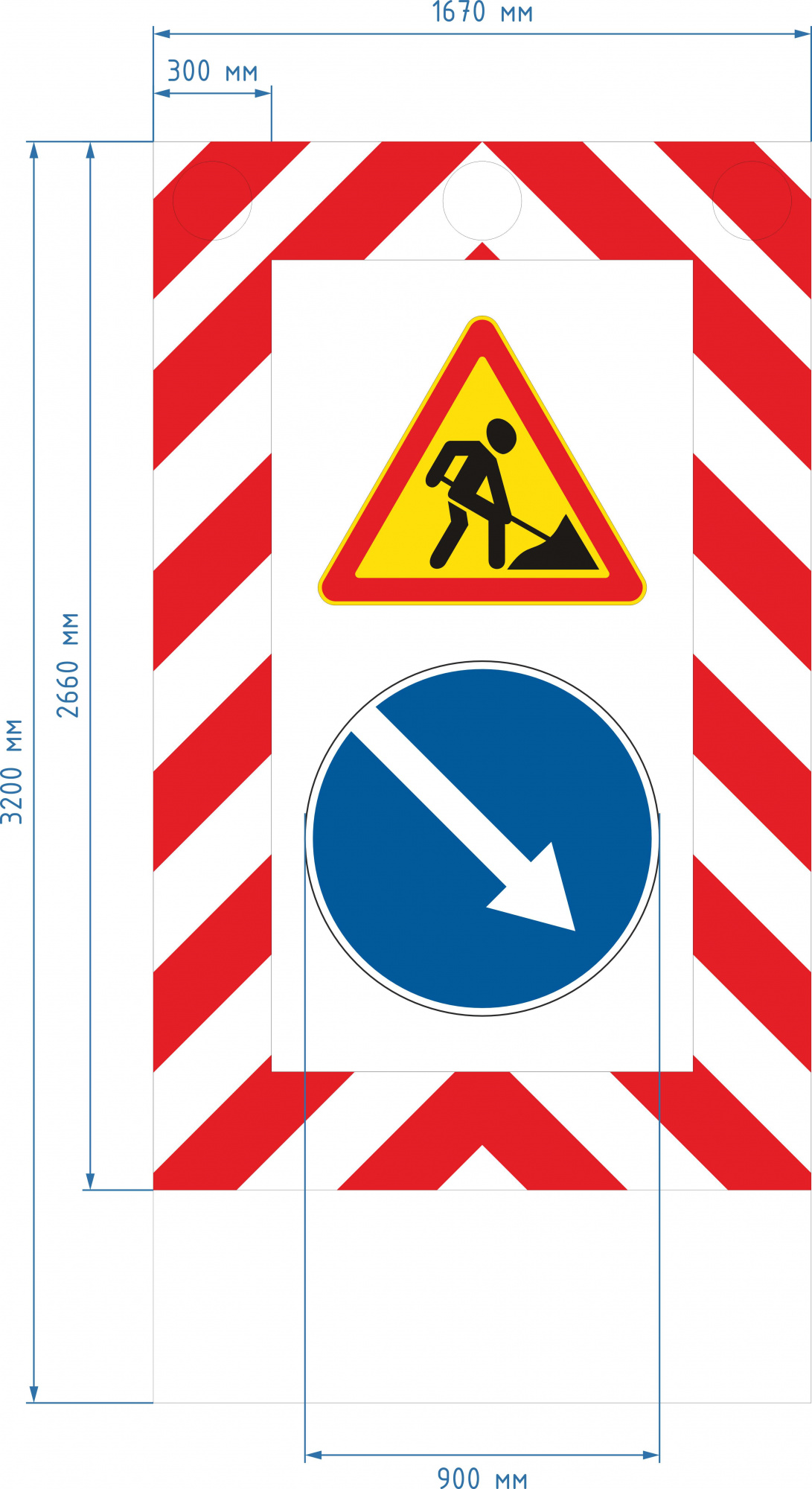 Передвижной щит 3200x1670x2000, 3 стробоскопа, знаки 1,25, 4.2.1-4.2.2 (T900, пленка тип Б, D900), Заградительный знак Передвижной щит 3200x1670x2000, 3 стробоскопа, знаки 1,25, 4.2.1-4.2.2 (T900, пленка тип Б, D900), Заградительный знак